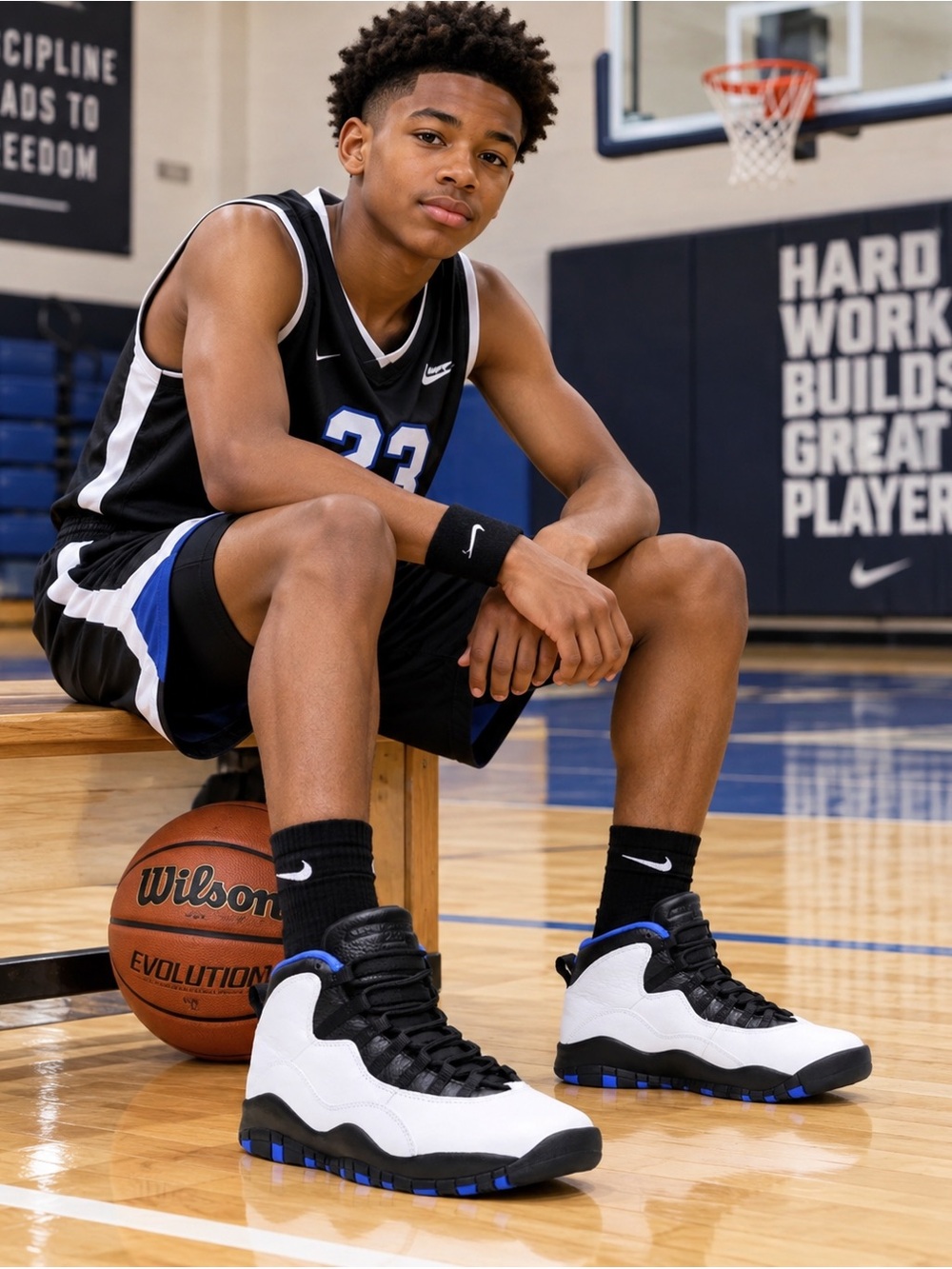 Jordan Retro 10 (YOUTH) Black White & Blue Sneakers